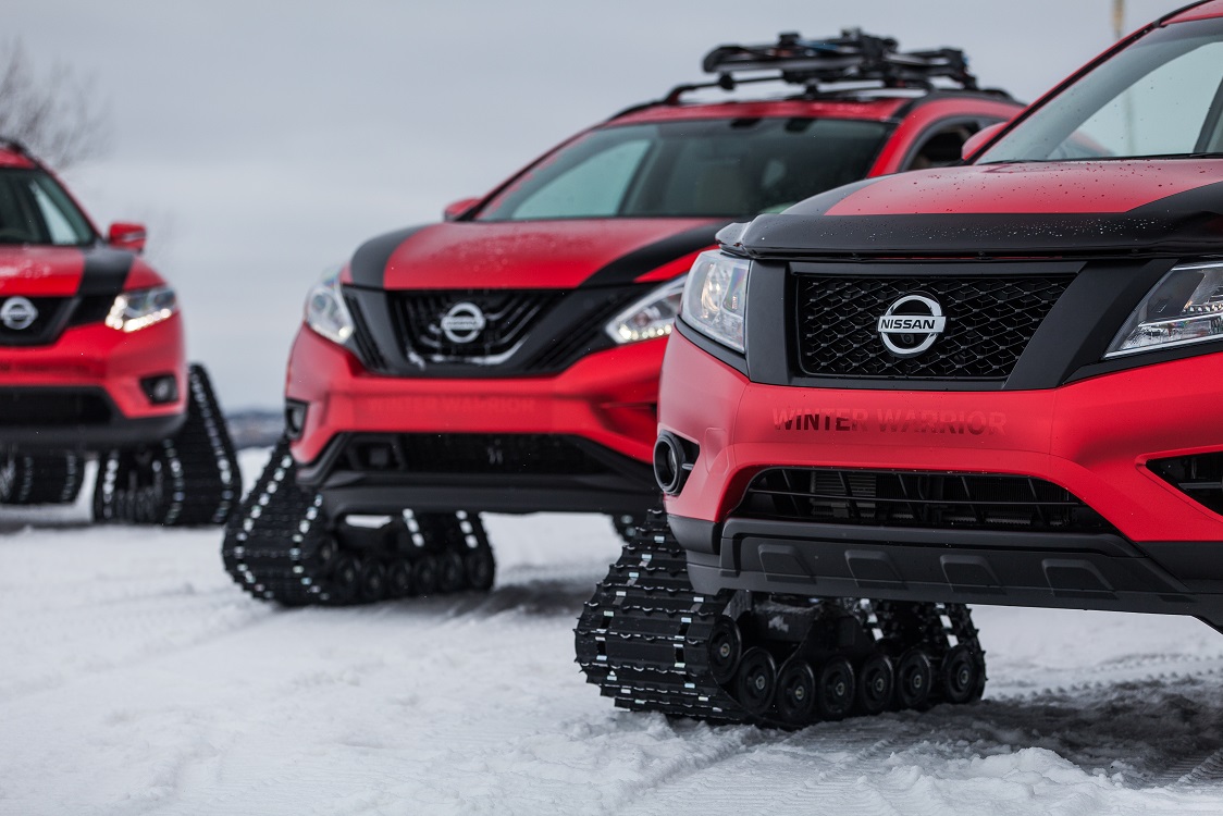 CHICAGO (Feb. 9, 2016) - There's winter, then there's Warrior Winter. Snowfall, ice, drifts - conditions that challenge even the most capable of all-wheel drive vehicles. But not these aggressive Nissan models. In celebration of the Chicago Auto Show, Nissan is giving three of its popular crossovers a little competitive edge - creating one-off versions of its popular Pathfinder, Murano and Rogue equipped with sets of heavy-duty snow tracks. The three custom Nissan "Winter Warrior" crossovers are ready to tackle even the record-breaking snowfalls experienced by many parts of the country already this year.